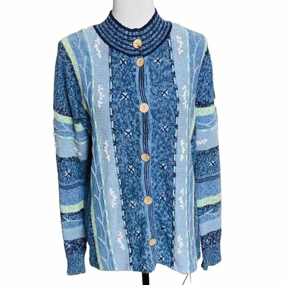 Norm Thompson Embroidered Cardigan Sweater Small Blue Button Up Winter Layering - Picture 15 of 16
